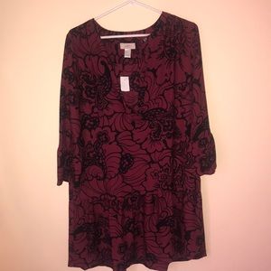 Red and black 3/4 length dress